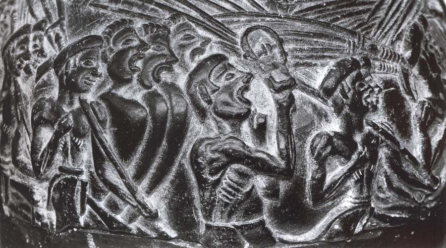 Detail of vase with agricultural workers, from Hagia Triade Crete